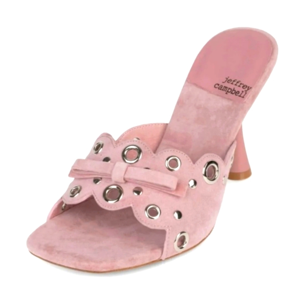 Jeffrey Campbell Pink Sculpted Heel Sandals With Eylets And Ribon